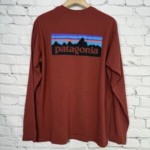 Patagonia Shirt Mens Long Sleeve P-6 Logo Responsibili-Tee Size L Barn Red 38518